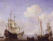 VELDE, Willem van de, the Younger Ships riding quietly at anchor Sweden oil painting artist